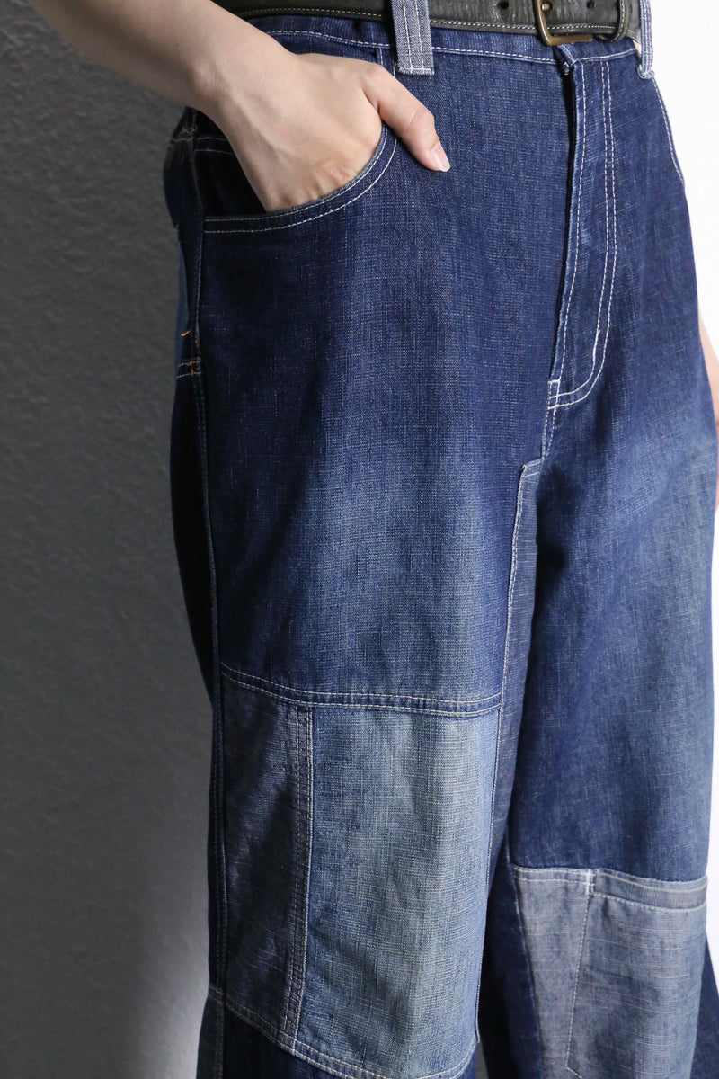 patchwork wide denim pants