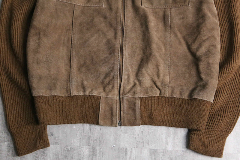suede × knit zip blouson