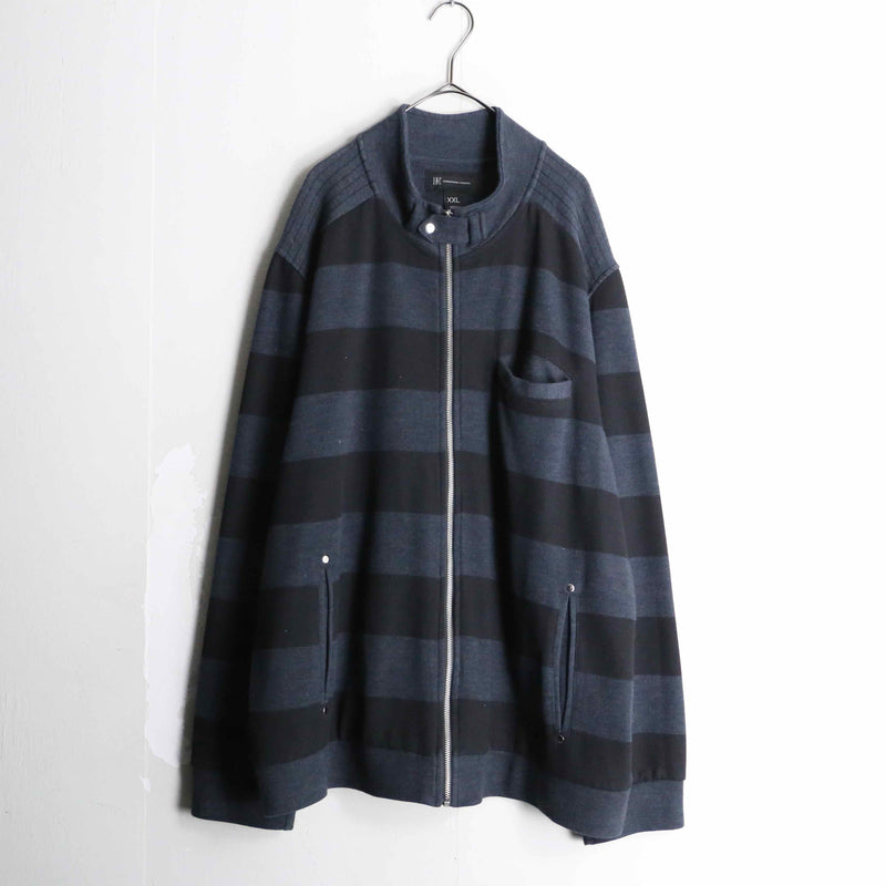 “INC” black×gray border round neck zip up