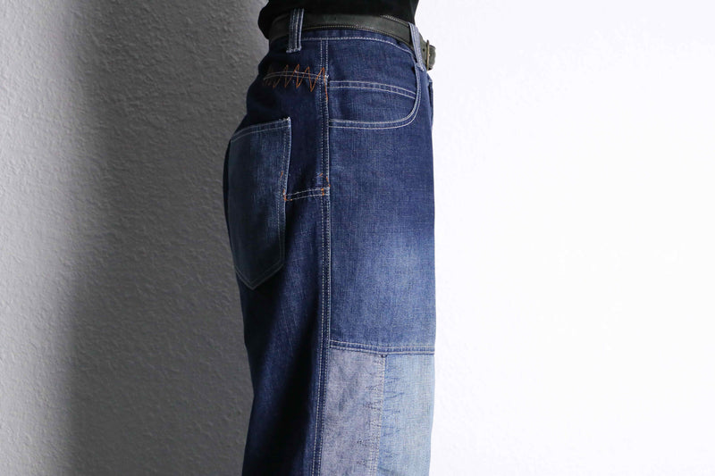 patchwork wide denim pants