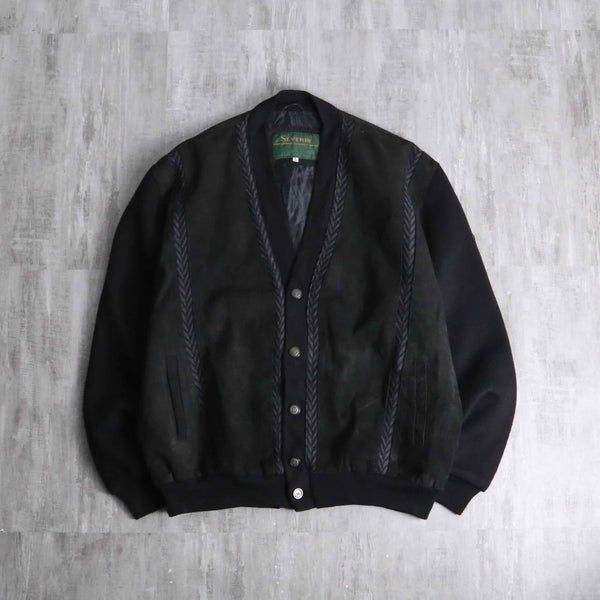 suede × knit switch design cardigan