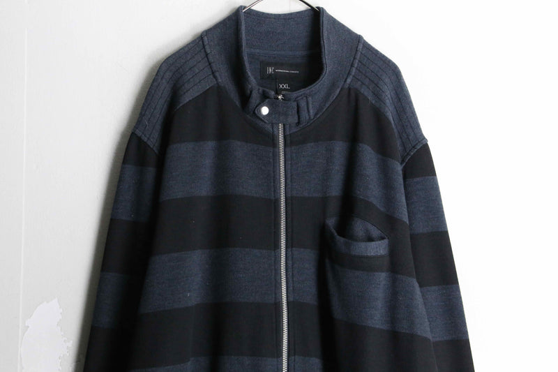 “INC” black×gray border round neck zip up