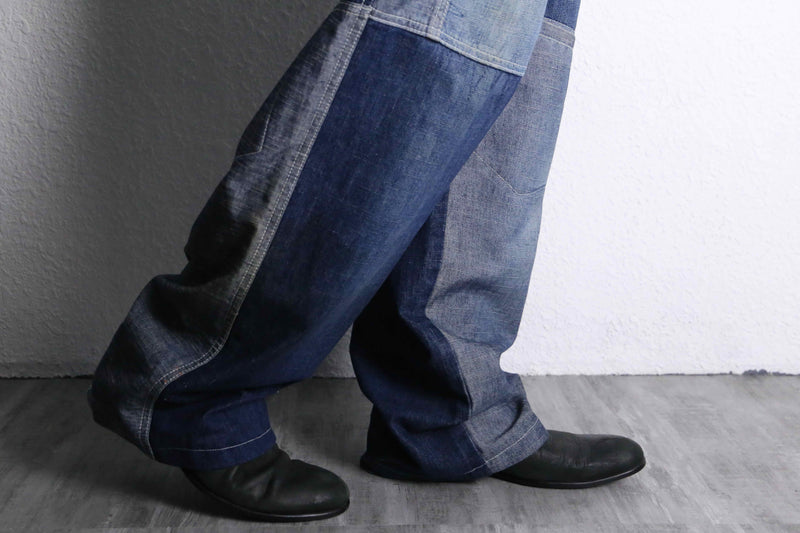 patchwork wide denim pants