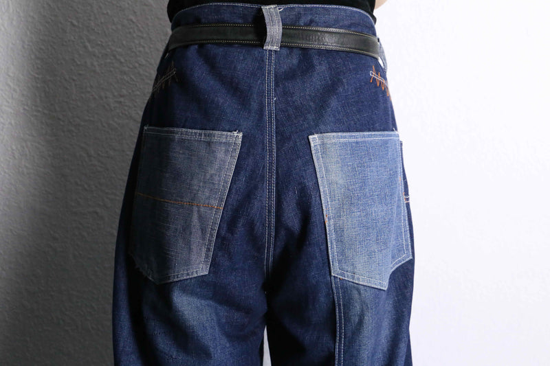 patchwork wide denim pants