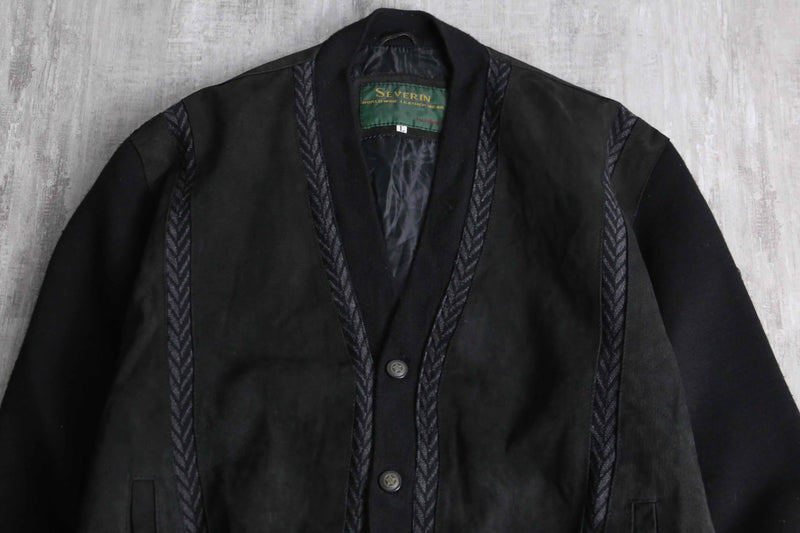 suede × knit switch design cardigan