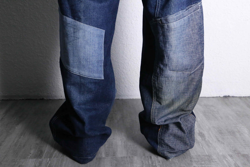 patchwork wide denim pants