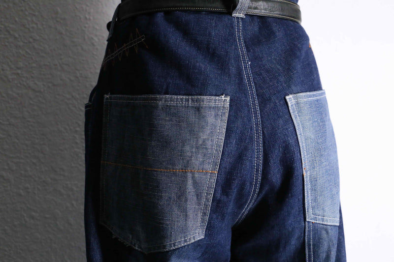 patchwork wide denim pants