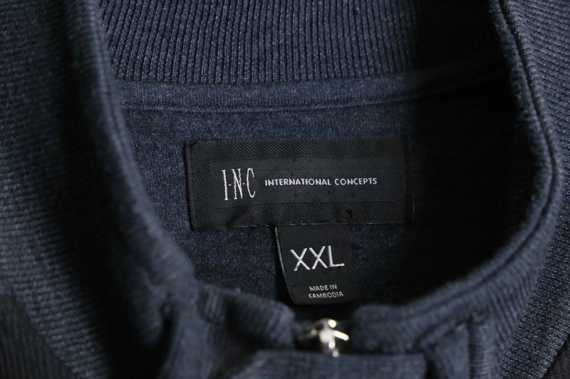 “INC” black×gray border round neck zip up