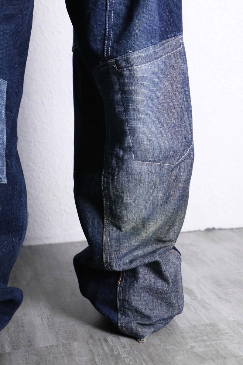 patchwork wide denim pants