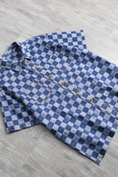 Indigo block check s/s  shirt set up
