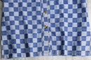 Indigo block check s/s  shirt set up