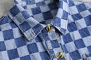 Indigo block check s/s  shirt set up