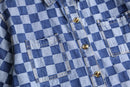 Indigo block check s/s  shirt set up