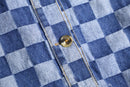 Indigo block check s/s  shirt set up