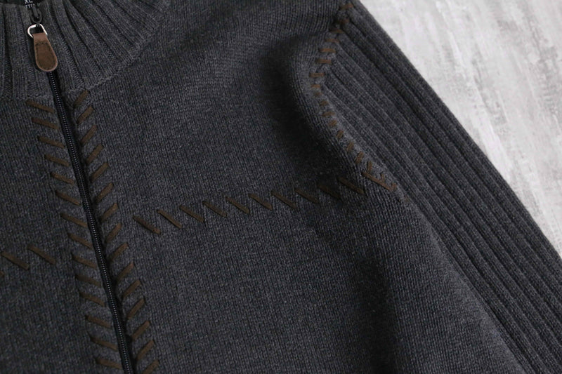 leather stitch design zip knit
