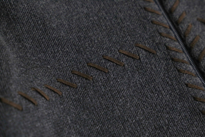 leather stitch design zip knit