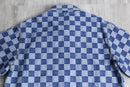 Indigo block check s/s  shirt set up
