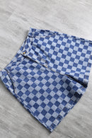 Indigo block check s/s  shirt set up