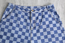 Indigo block check s/s  shirt set up