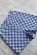 Indigo block check s/s  shirt set up