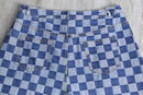 Indigo block check s/s  shirt set up