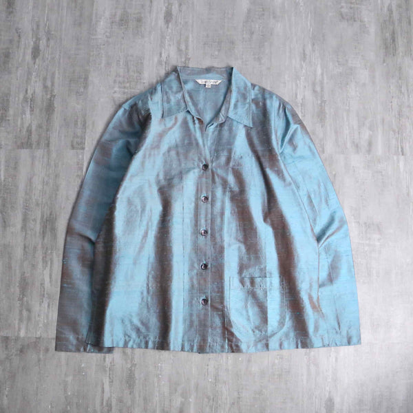 90's embroidery line silk shirt