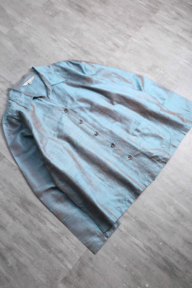 90's embroidery line silk shirt