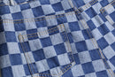 Indigo block check s/s  shirt set up