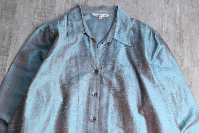 90's embroidery line silk shirt