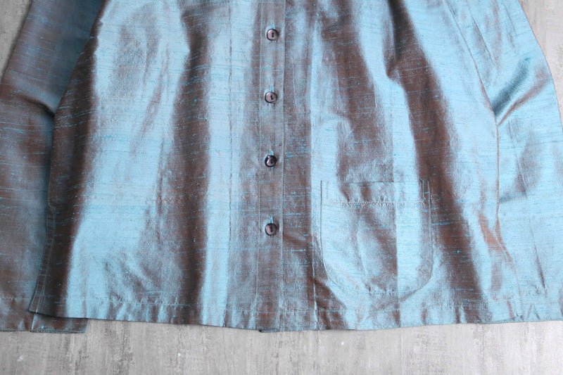 90's embroidery line silk shirt