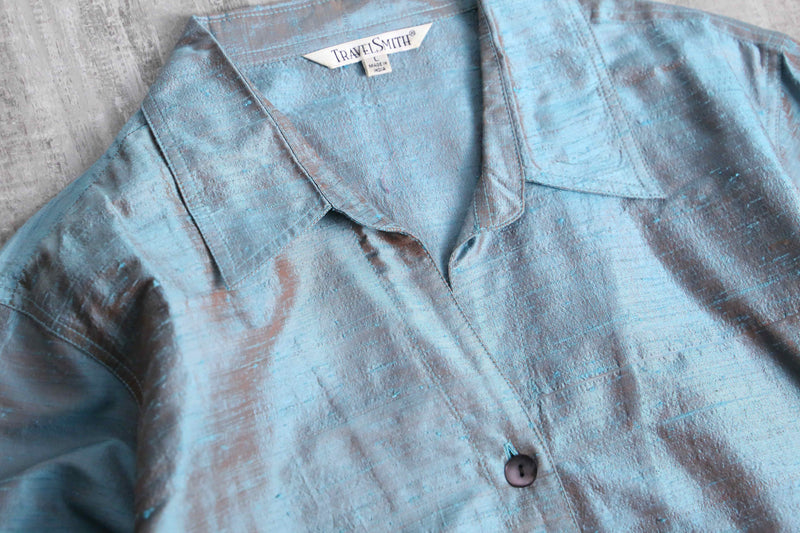 90's embroidery line silk shirt