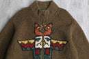 "Eddie Bauer" totempole design wool hand knit zip jacket
