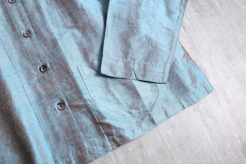 90's embroidery line silk shirt