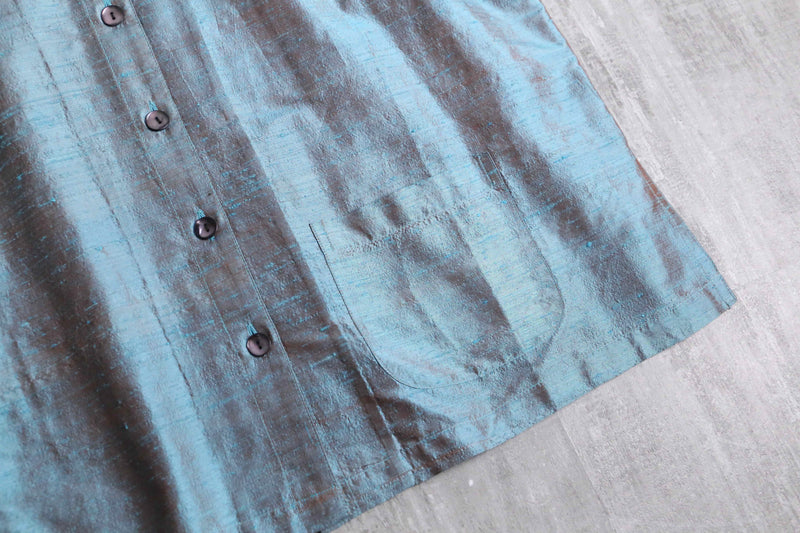 90's embroidery line silk shirt