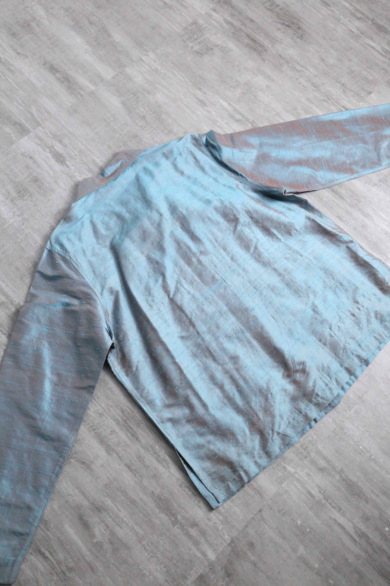 90's embroidery line silk shirt