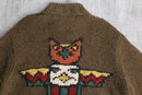 "Eddie Bauer" totempole design wool hand knit zip jacket