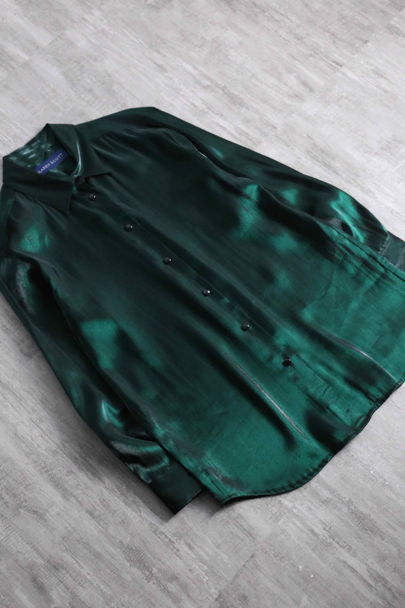 90's deep emerald green rayon shirt