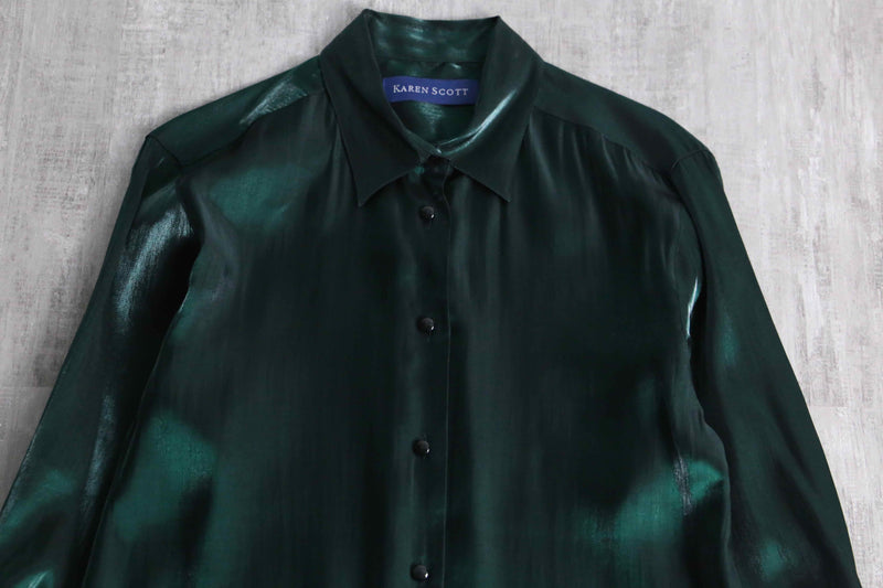 90's deep emerald green rayon shirt