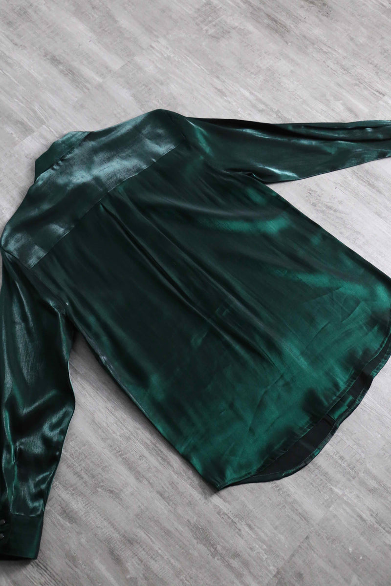90's deep emerald green rayon shirt