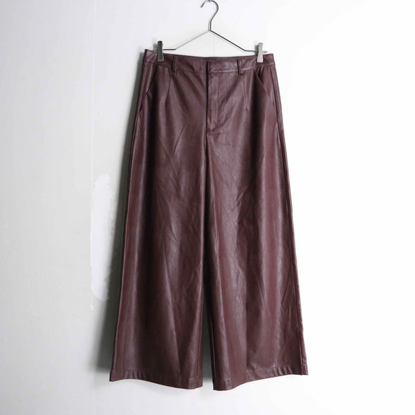 wine red color wide leather pants