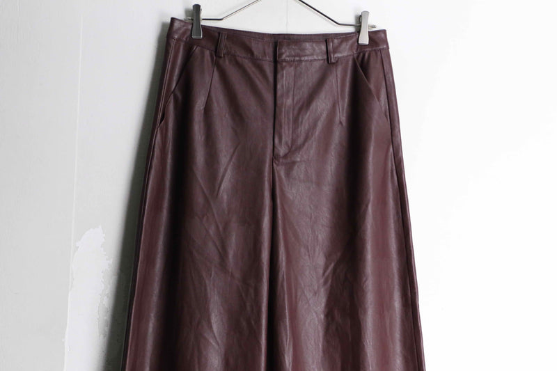 wine red color wide leather pants