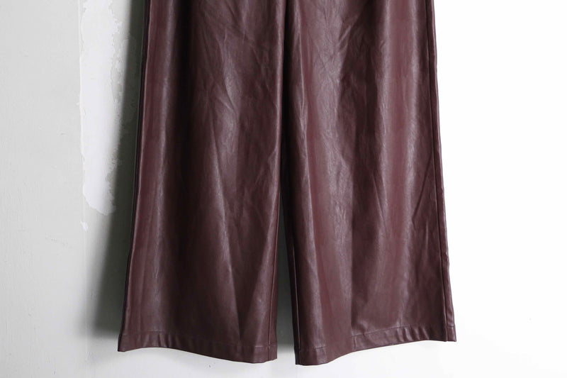 wine red color wide leather pants