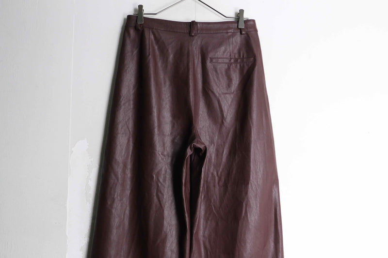 wine red color wide leather pants