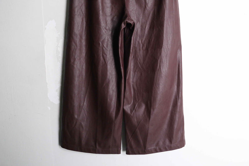 wine red color wide leather pants