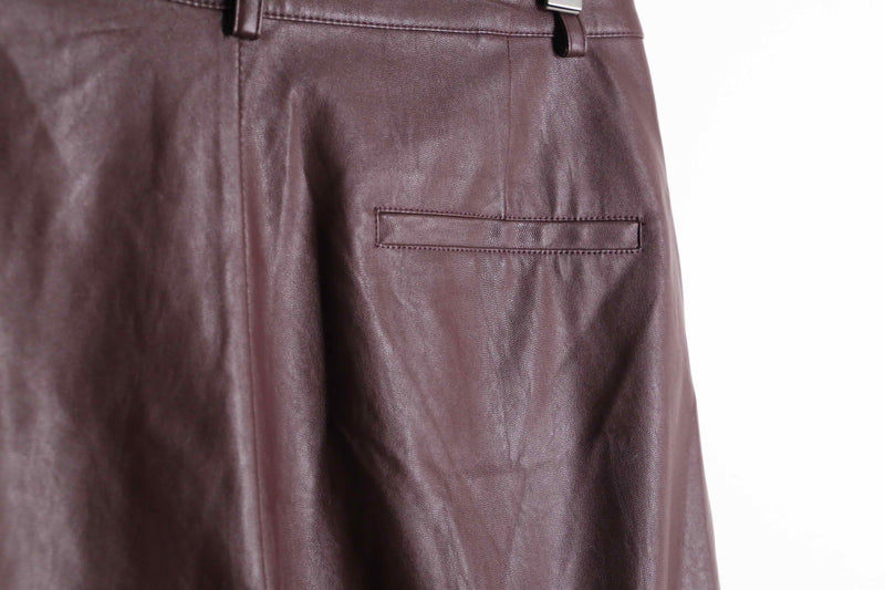 wine red color wide leather pants