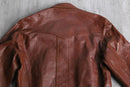 brown wide-collar leather bomber jacket