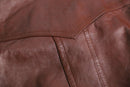brown wide-collar leather bomber jacket