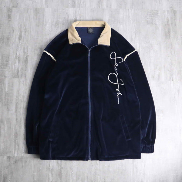 ”Sean John” navy color logo emb velours track jacket
