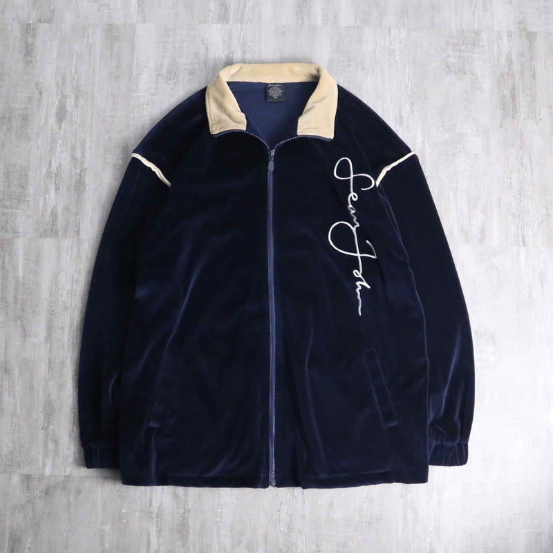 ”Sean John” navy color logo emb velours track jacket