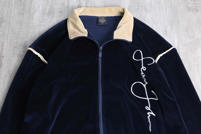 ”Sean John” navy color logo emb velours track jacket